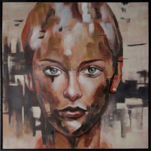 Obraz ręcznie malowany art portret 70X70 brązowy