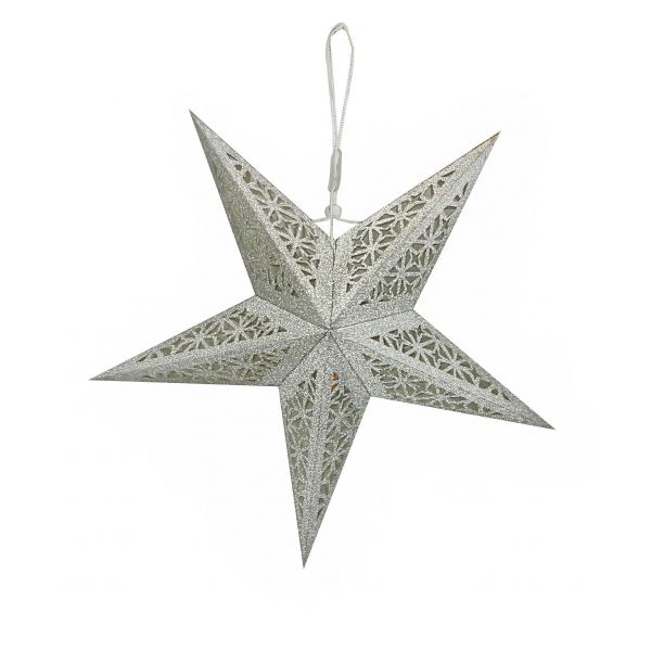 Gwiazda świetlna wisząca witraż lampka 45 cm srebrna