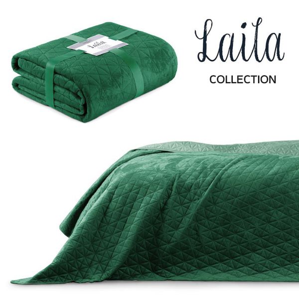 AmeliaHome Narzuta na łóżko LAILA Velvetowa 220x240 butelkowa zieleń
