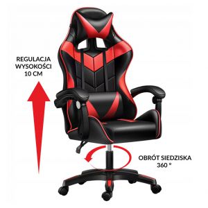 Fotel biurowy gamingowy obrotowy ekoskóra dla graczy czerwony