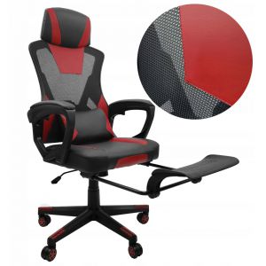Fotel biurowy gamingowy obrotowy dla graczy KG100 + podnóżek czerwony + czarny