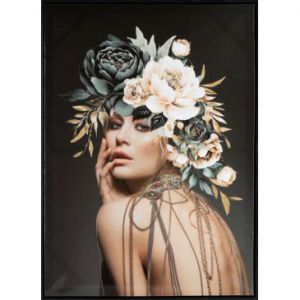 Obraz ręcznie malowany kobieta i kwiaty 60X80 czarny