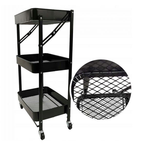 Wózek metalowy składany na kółkach kuchnia łazienka 78cm czarny