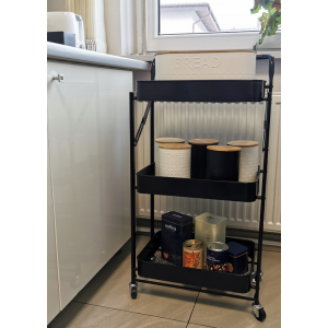 Wózek metalowy na kółkach z rączką 3 półki kuchnia łazienka 82cm czarny