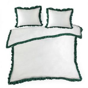 Pościel z bawełną zdobiona falbanką ELIZA 160X200 70X80X2 biała+zielona