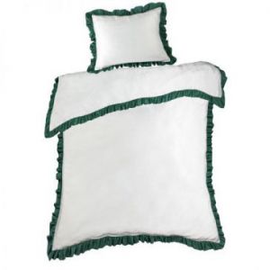 Pościel z bawełną zdobiona falbanką ELIZA 220X200 70X80X2 biała+zielona