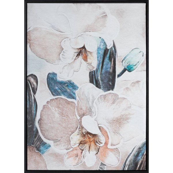 Obraz ręcznie malowany w ramie Kwiaty 50X70 beżowy+niebieski