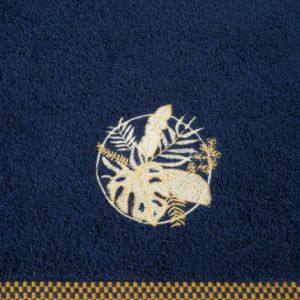 Ręcznik bawełniany z haftem i ozdobną bordiurą PALM 50X90 granatowy