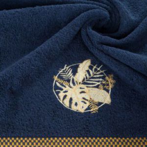 Ręcznik bawełniany z haftem i ozdobną bordiurą PALM 50X90 granatowy
