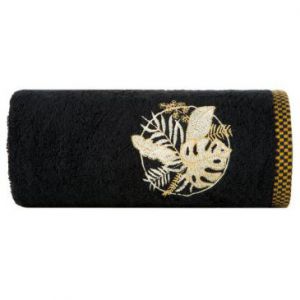 Ręcznik bawełniany z haftem i ozdobną bordiurą PALM 50X90 czarny