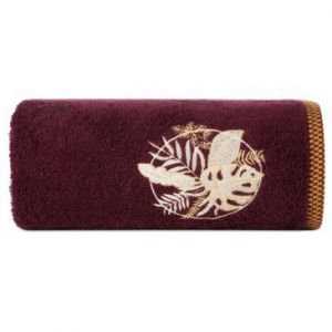 Ręcznik bawełniany z haftem i ozdobną bordiurą PALM 70X140 bordowy