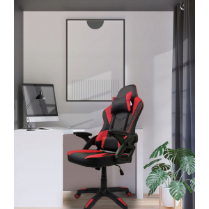 Fotel gamingowy biurowy obrotowy ekoskóra czarno-czerwony