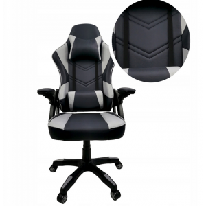 Fotel gamingowy biurowy obrotowy ekoskóra czarno-szary