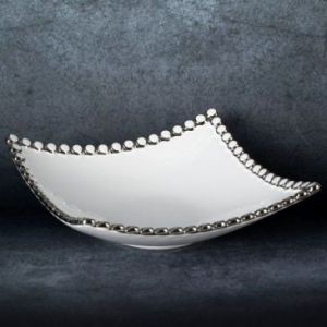 Misa dekoracyjna ceramiczna LORA 23X23X7 biała+srebrna