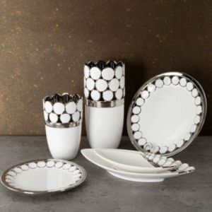 Patera ceramiczna dekoracyjna MELIA 31X14X5 biała+srebrna