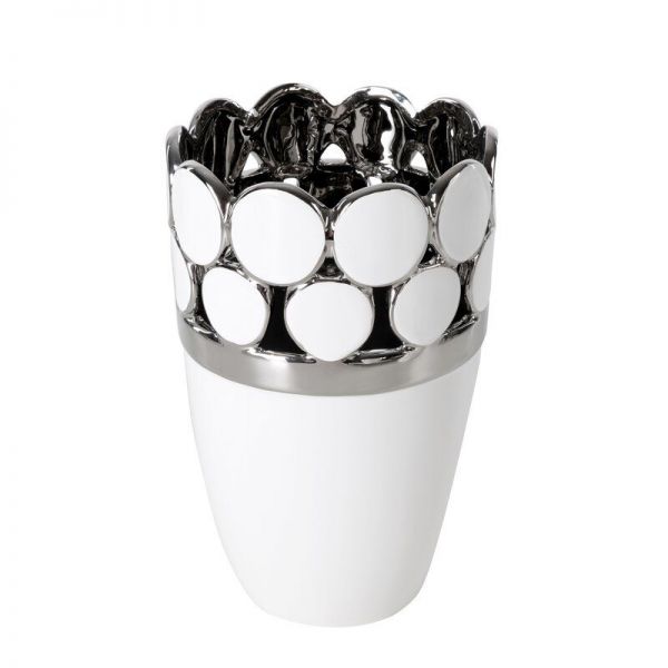 Nowoczesny wazon ceramiczny MELIA 14X14X23 biało-srebrny