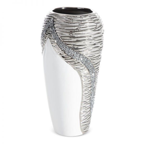 Elegancki wazon ceramiczny DONA 16X16X31 biały+srebrny