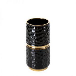 Wazon dekoracyjny ceramiczny ETNA tuba 12X12X25 czarny+złoty