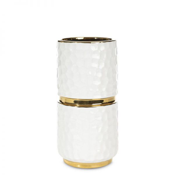 Wazon dekoracyjny ceramiczny ETNA tuba 12X12X25 biały+złoty