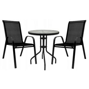 Zestaw mebli ogrodowych stół okrągły 2 x krzesło BERGAMO czarny